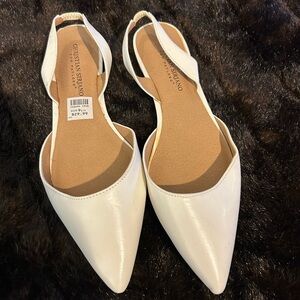 Christian Siriano White Pointed Toe Slingback Flats Size 9.5